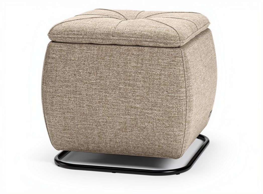 Upholstered storage ottoman with soft fabric and metal base 40 x 40 x 40cm