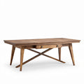 Wooden dining table with two drawers natural finish 200 x 100 x 75cm
