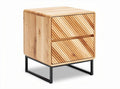 Wooden nightstand with geometric pattern two storage drawers and metal legs 45 x 40 x 50cm