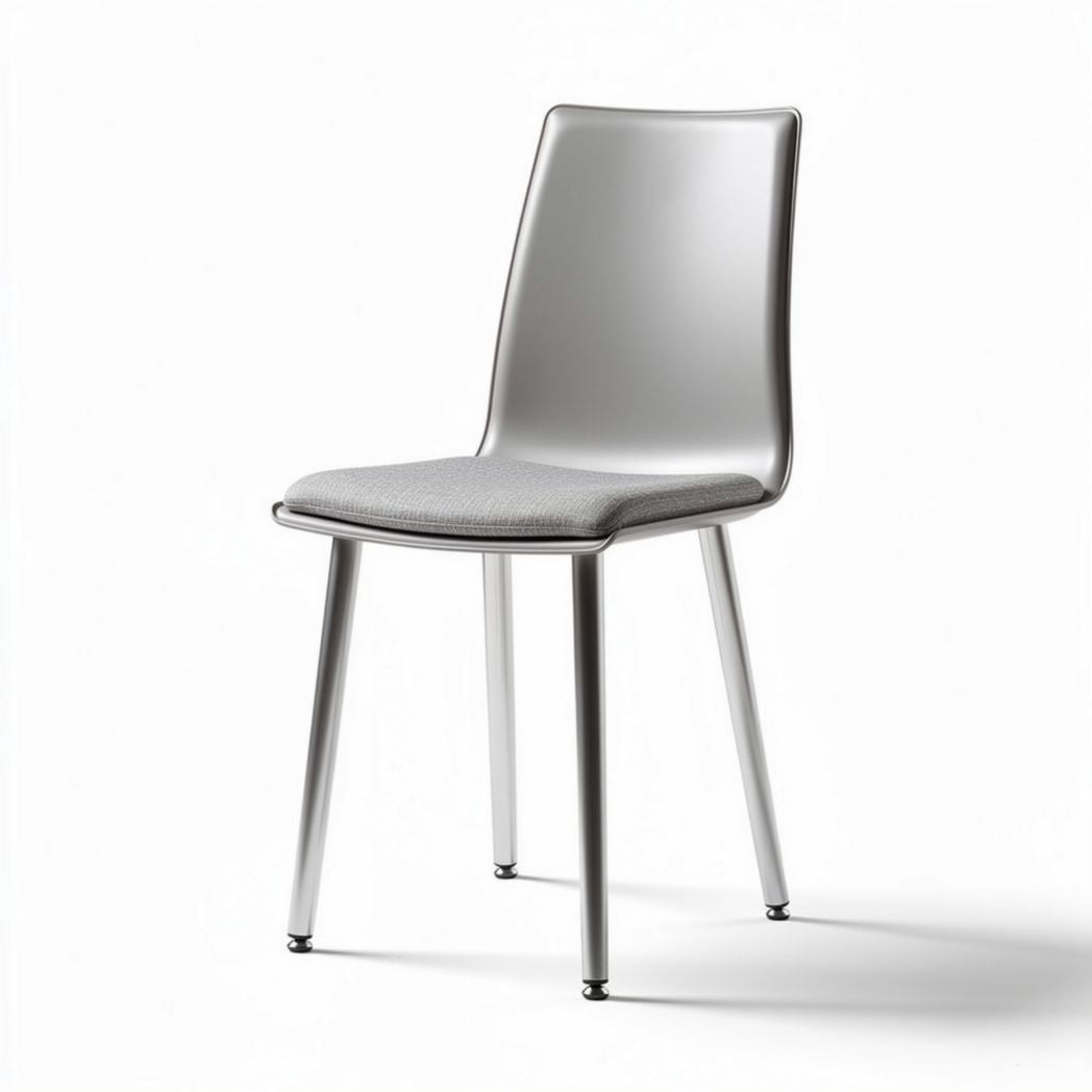 Plastic dining chair with stainless steel legs and grey cushion 45 x 45 x 85cm