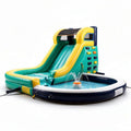 Inflatable water slide with splash pool and climbing wall for outdoor fun