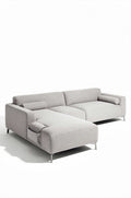 Sectional sofa in light gray fabric with storage pockets and metal legs 220 x 100 x 85cm