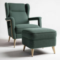 Green upholstered accent chair with ottoman and metal legs 85 x 80 x 100cm