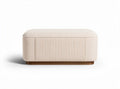 Fabric upholstered ottoman with ribbed design and wooden base 80 x 50 x 30cm
