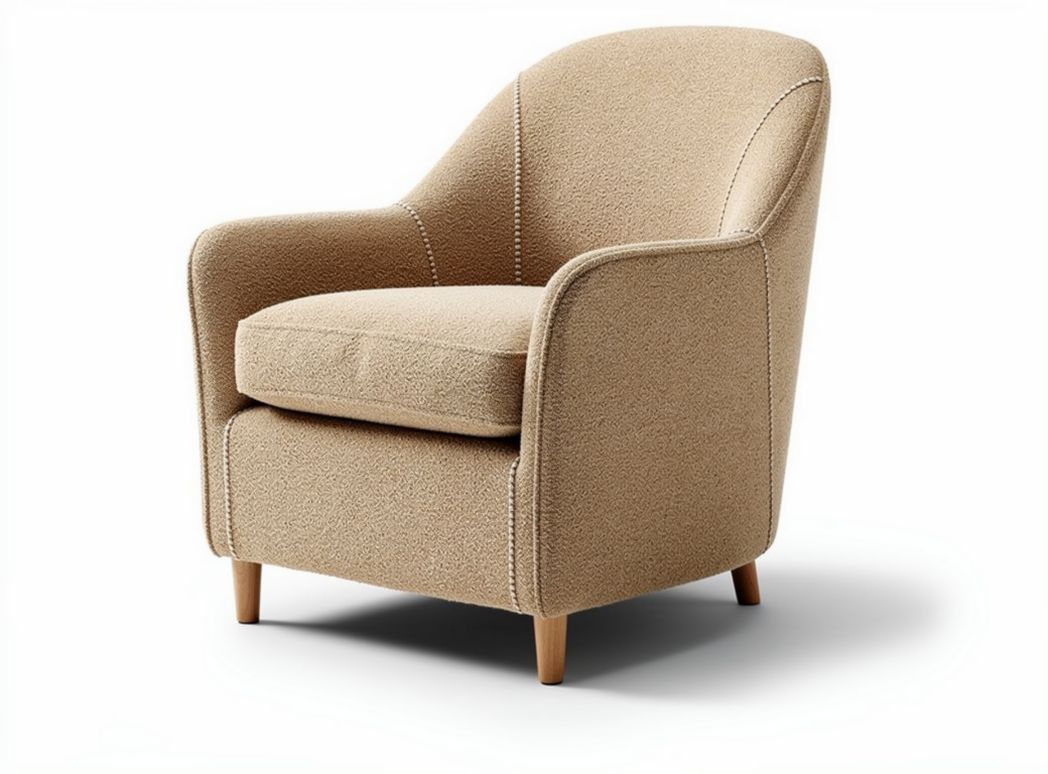 Fabric upholstered armchair in beige with wooden legs 80 x 70 x 85cm